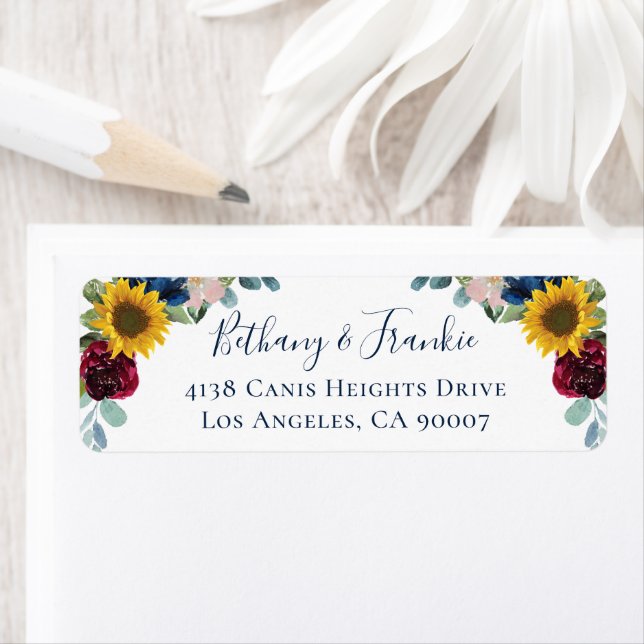 Sunflower Burgundy Red Floral Return Address Return Address Label (Insitu)