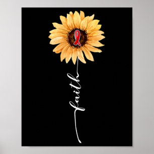 Sunflower Burgundy Ribbon Brain Aneurysm Awareness Poster