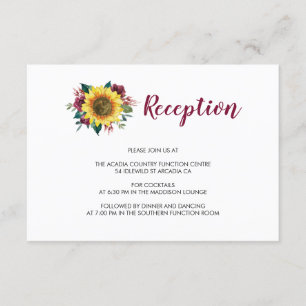 Sunflower Burgundy Rose Floral Wedding Reception Enclosure Card