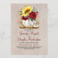 Sunflower Burgundy Rose Gold Pumpkin Fall Wedding