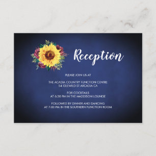 Sunflower Burgundy Rose Navy Blue Reception Enclosure Card