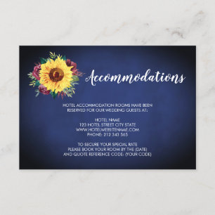 Sunflower Burgundy Rose Navy Wedding Accommodation Enclosure Card