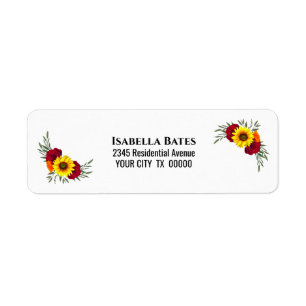 Sunflower Burgundy Rose Return Address Label