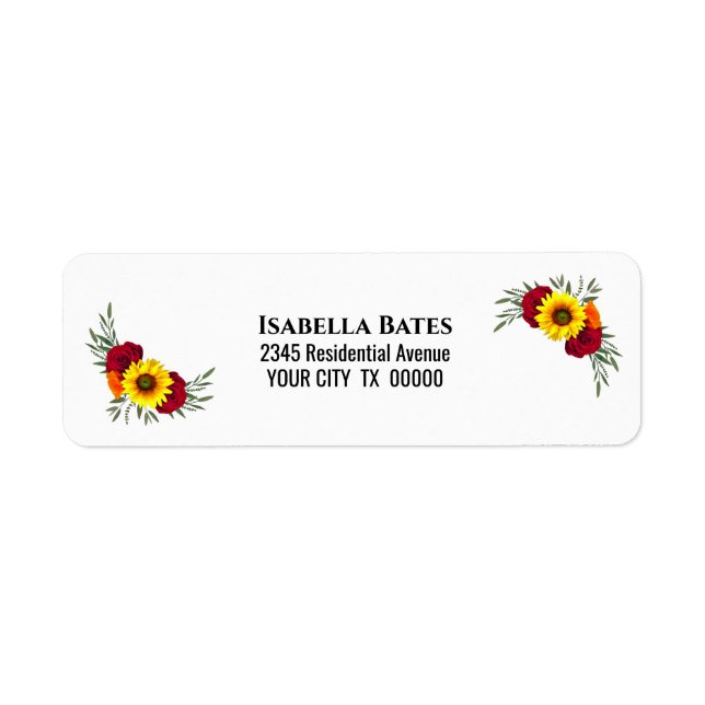 Sunflower Burgundy Rose Return Address Return Address Label (Front)