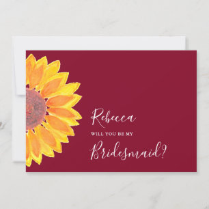 Sunflower Burgundy Wedding Bridesmaid Invitation