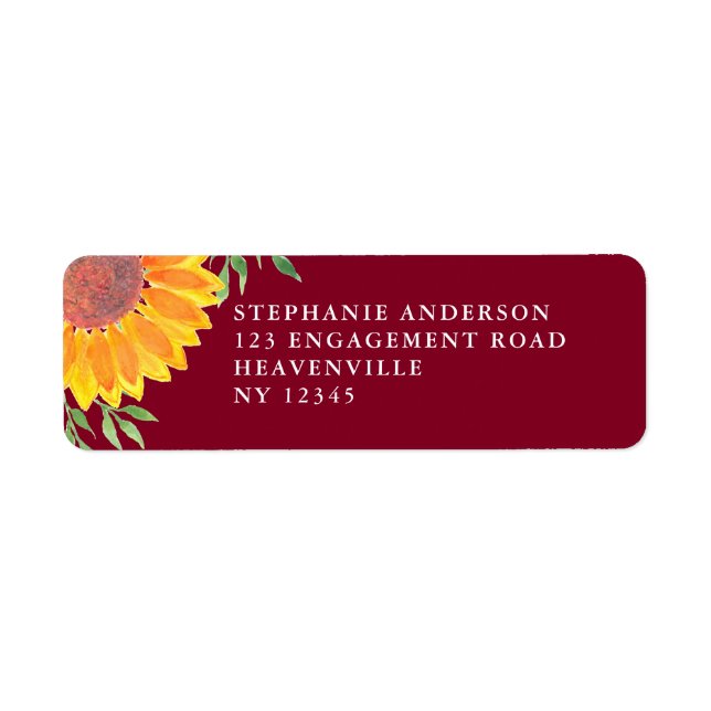 Sunflower Burgundy Wedding Return Address Label (Front)