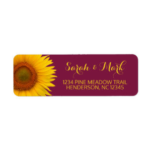 Sunflower Burgundy Wedding Return Address Label
