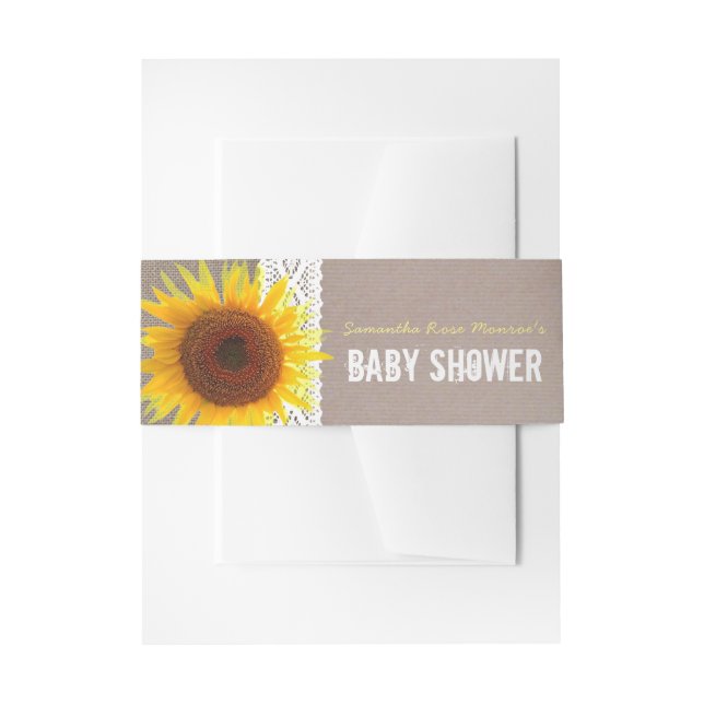 Sunflower Burlap & Crochet Lace Baby Shower Invitation Belly Band (Front Example)