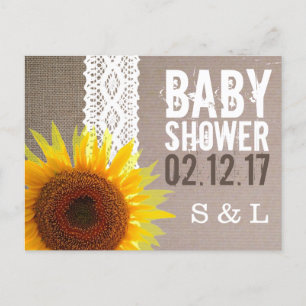 Sunflower Burlap & Crochet Lace Baby Shower Invite