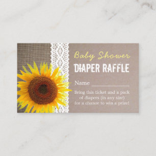 Sunflower Burlap & Lace Baby Diaper Raffle Ticket Enclosure Card