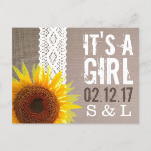 Sunflower Burlap & Lace Baby Girl Announcement