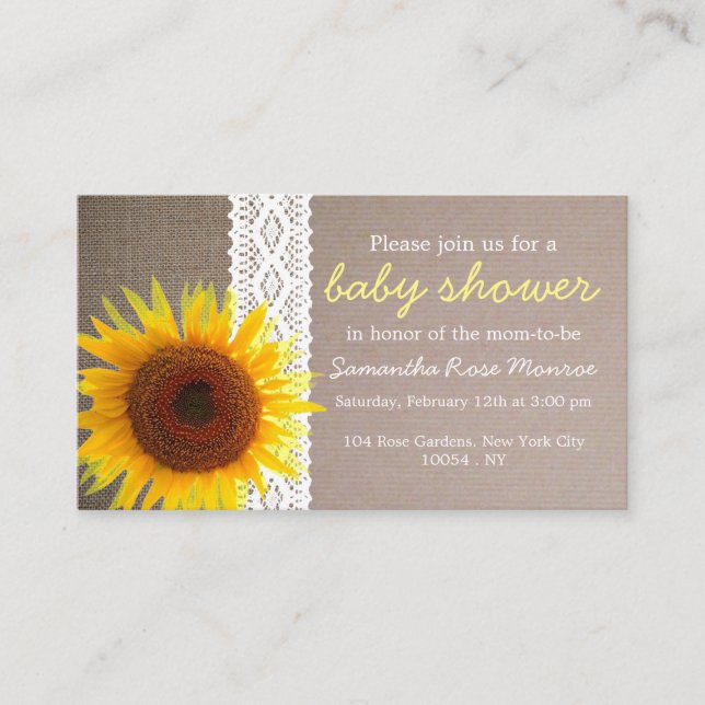 Sunflower Burlap & Lace Baby Shower Ticket Invite (Front)