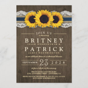Sunflower Burlap Lace Rehearsal Dinner Invitations
