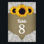 Sunflower Burlap Lace Wedding Table Number Cards<br><div class="desc">Sunflower Burlap Lace Wedding Table Number Cards - features a printed burlap background with alencon lace and a floral sunflower design to fit your country,  vintage or rustic themed event.</div>