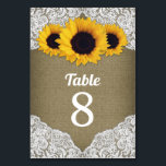 Sunflower Burlap Lace Wedding Table Number Cards<br><div class="desc">Sunflower Burlap Lace Wedding Table Number Cards - features a printed burlap background with alencon lace and a floral sunflower design to fit your country,  vintage or rustic themed event.</div>