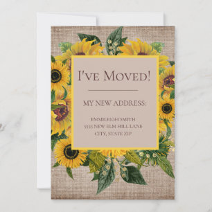 Sunflower Burlap Moving Change Address Thank You Card