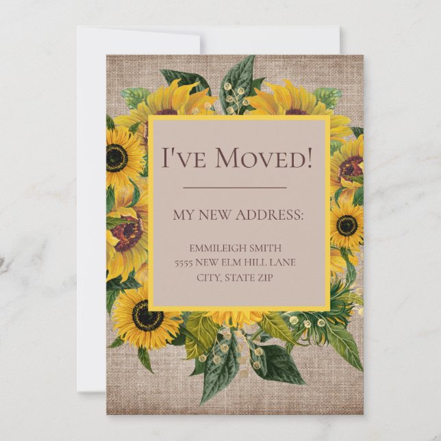 Sunflower Burlap Moving Change Address Thank You Card (Front)