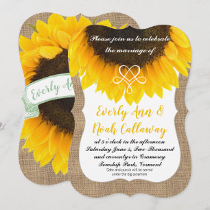 Sunflower Burlap Typography Wedding Invitation