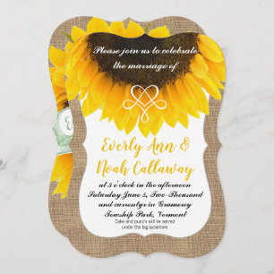 Sunflower Burlap Typography Wedding Invitation