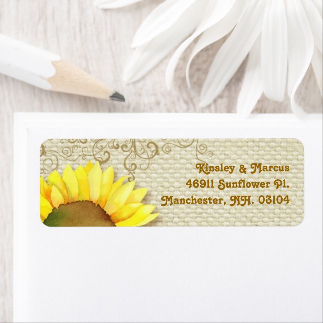 Sunflower Burlap Wedding Return Address Label (Insitu)