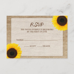 Sunflower Burlap Wedding RSVP Response Card