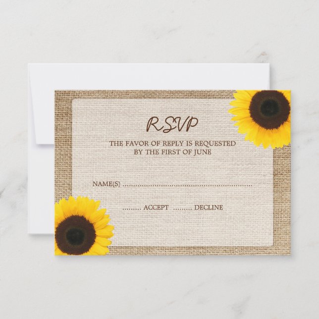 Sunflower Burlap Wedding RSVP Response Card (Front)