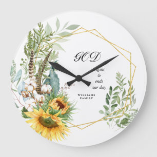 Sunflower Burst Christian Custom Name Large Clock