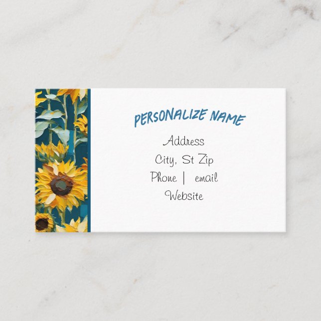 Sunflower business Card, calling card. Card (Front)