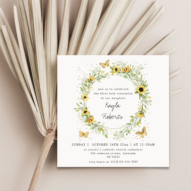 Sunflower & Butterflies First Holy Communion Invitation (Creator Uploaded)