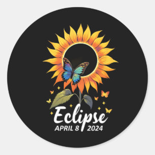 Sunflower Butterflies Flowers Total Solar Eclipse  Classic Round Sticker