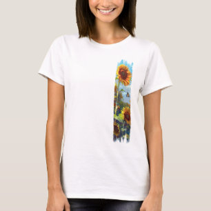 Sunflower & Butterfly Brushstroke Paint T-Shirt