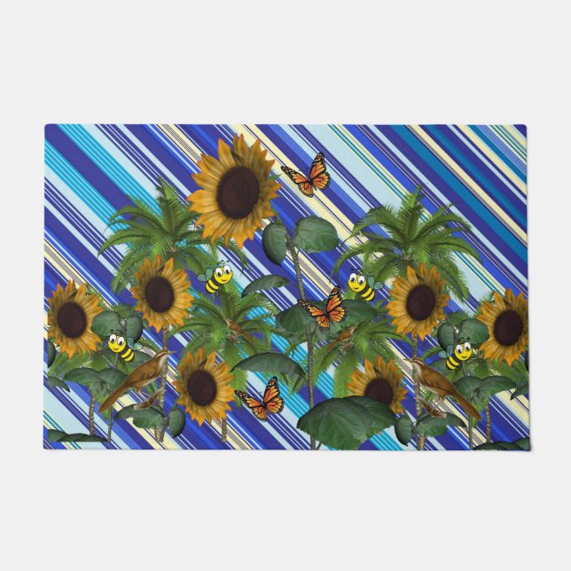 Sunflower Butterfly Bumblebee  Door Mat (Front)