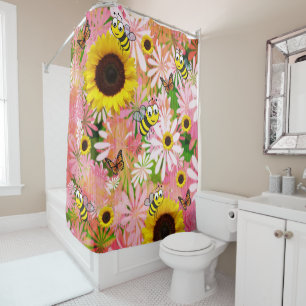 Sunflower Butterfly Bumblebee Shower Curtain