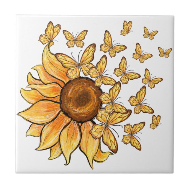 Sunflower Butterfly Ceramic Tile (Front)