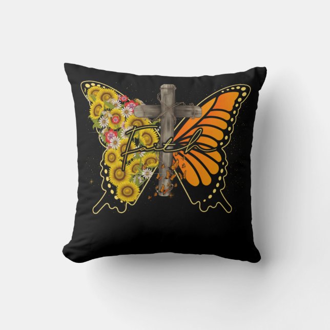 Sunflower Butterfly Faithcross Christian Cushion (Front)
