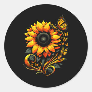 Sunflower Butterfly Floral Nature Art  Classic Round Sticker
