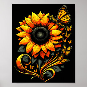 Sunflower Butterfly Floral Nature Art Poster