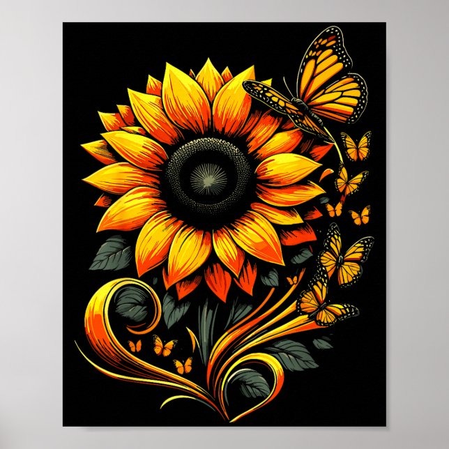 Sunflower Butterfly Floral Nature Art  Poster (Front)