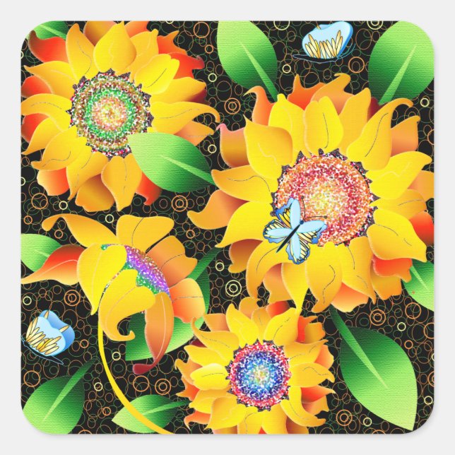 Sunflower Butterfly Garden Square Sticker (Front)