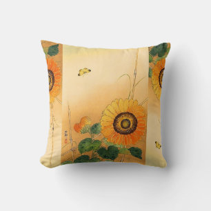 SUNFLOWER ,BUTTERFLY,GREEN LEAVES Japanese Floral Cushion
