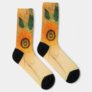 SUNFLOWER ,BUTTERFLY,GREEN LEAVES Japanese Floral  Socks