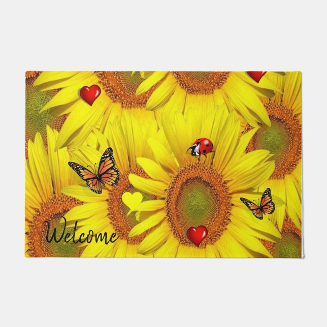 Sunflower Butterfly Lady Bug Door Mat (Front)