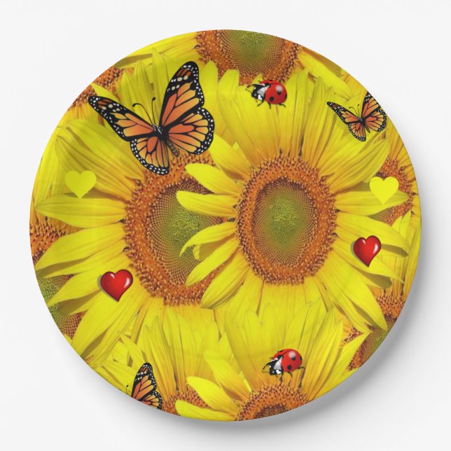 Sunflower Butterfly Lady BugPaper Plates (Front)