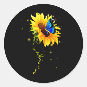 Sunflower Butterfly Never Give Up Down Syndrome  Classic Round Sticker
