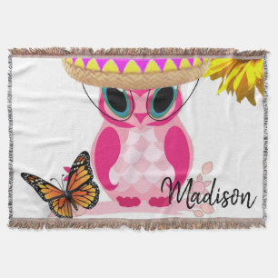 Sunflower Butterfly Owl Throw Blanket