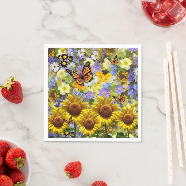 Sunflower Butterfly Paper Napkins (Insitu)
