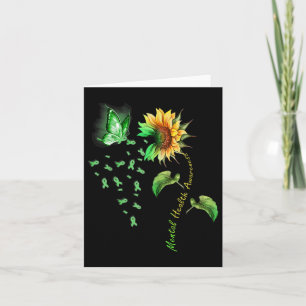 Sunflower Butterfly Ribbon Green Mental Health Awa Card