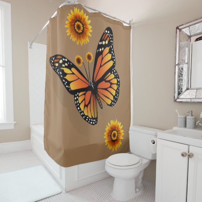 Sunflower Butterfly Shower Curtain (In Situ)