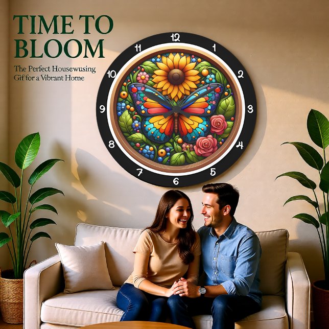 Sunflower Butterfly Stained Glass Large Clock (Creator Uploaded)