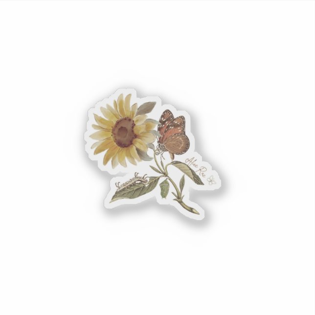 Sunflower Butterfly Sticker, Grounded Roots Decal (Front)